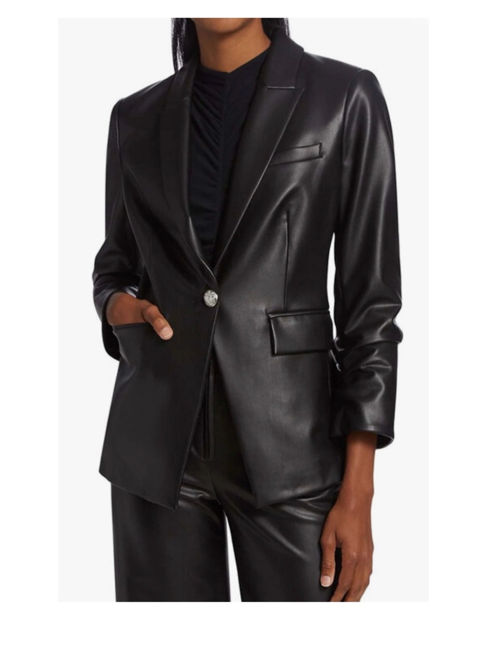 Veronica Beard Hollis Leather Dickey Single Button Blazer 4